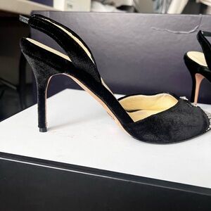Sarah Flint Black Crystal Embellished Slingback Heels